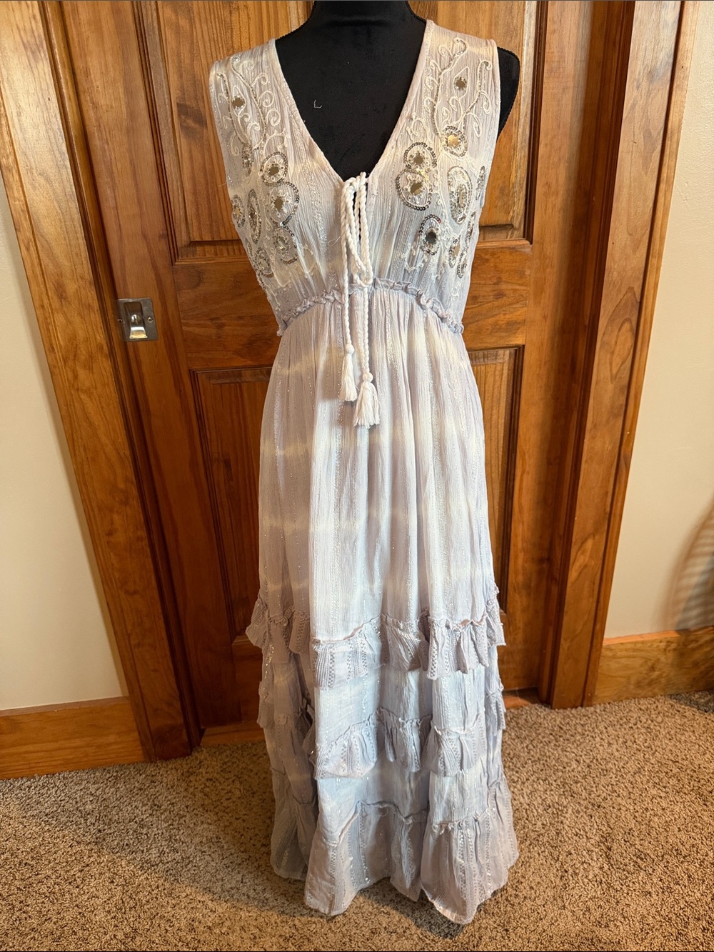 NWOT POL Bohemian Lace Embroidered Maxi Dress in Light Blue
